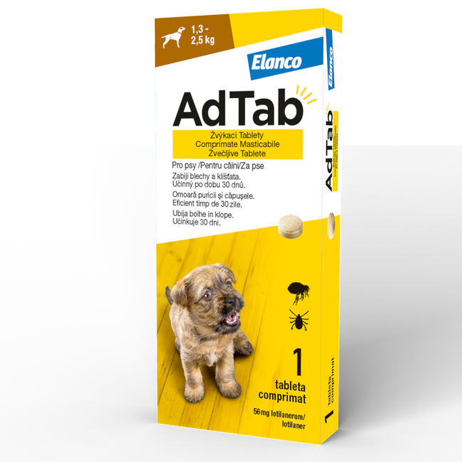 ADTAB 56 MG - 1 COMPRIMAT MASTICABILE PENTRU CÂINI (1.3 KG - 2.5 KG)