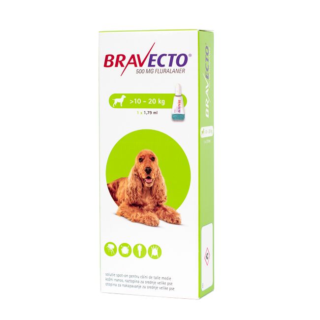 BRAVECTO CAINE SOLUTIE SPOT-ON M 500MG (10-20 KG) - 1 PIPETA