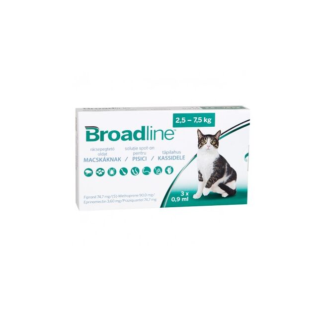 BROADLINE CAT 0.9 ML - Solutie Antiparazitara Spot-On Pentru Pisici (2.5-7.5 Kg) - 1 Cutie - 3 Aplicatoare