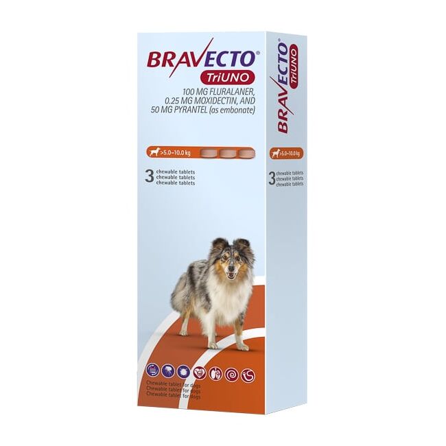 BRAVECTO TRIUNO CAINE 100 MG (5 - 10 KG) - 3 TABLETE MASTICABILE