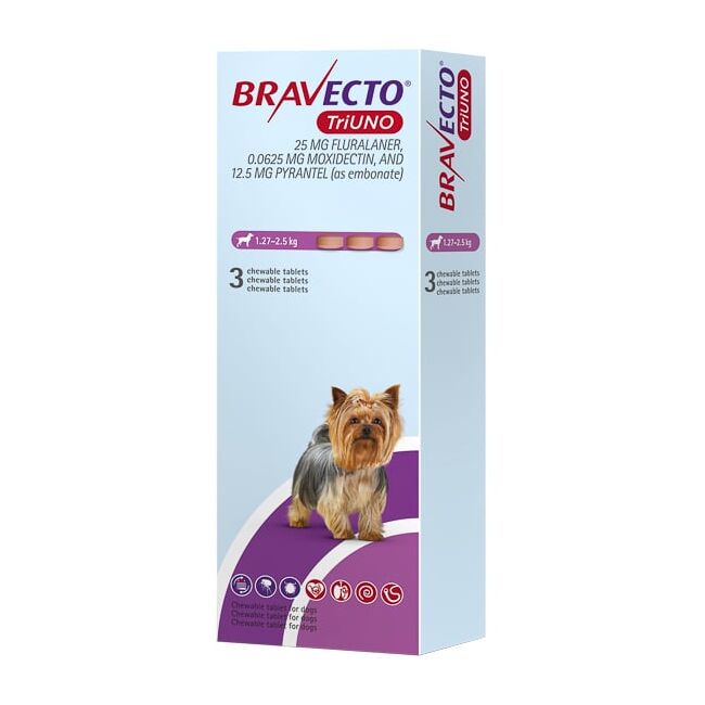 BRAVECTO TRIUNO CAINE 25 MG (1.27 - 2.5 KG) - 3 TABLETE MASTICABILE