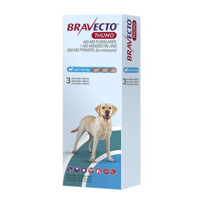 BRAVECTO TRIUNO CAINE 400 MG (20 - 40 KG) - 3 TABLETE MASTICABILE