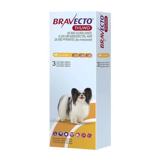 BRAVECTO TRIUNO CAINE 50 MG (2.5 - 5 KG) - 3 TABLETE MASTICABILE