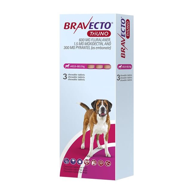 BRAVECTO TRIUNO CAINE 600 MG (40 - 60 KG) - 3 TABLETE MASTICABILE