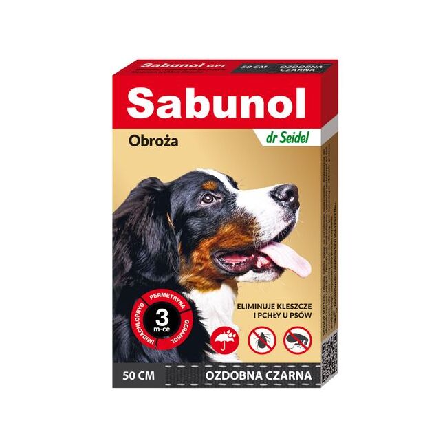 Sabunol Dog GPI, Zgarda Antiparazitara Caini 10-25 kg, Culoare Negru (50cm)