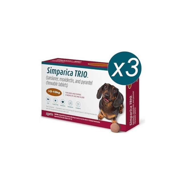 SIMPARICA TRIO CAINI 12 MG (5-10 KG) - 3 COMPRIMATE MASTICABILE