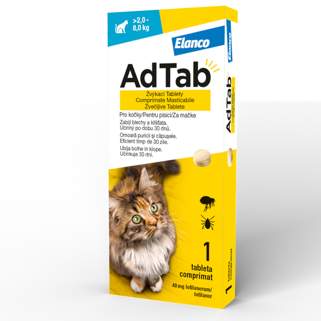 ADTAB 48 MG - 1 COMPRIMAT MASTICABIL PENTRU PISICI (2 KG - 8 KG)