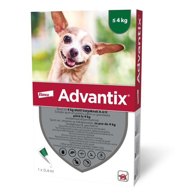 Advantix 40 - Pipeta Antiparazitara Caini (sub 4 kg) - 1 Pipeta