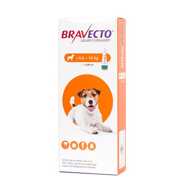 BRAVECTO CAINE SOLUTIE SPOT-ON S 250MG (4.5-10 KG) - 1 PIPETA