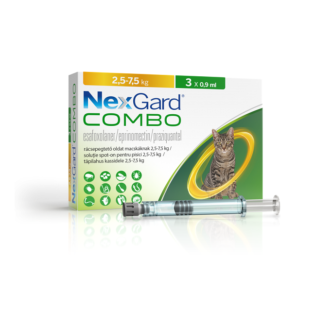 NEXGARD COMBO L CAT PISICI SOLUTIE SPOT-ON (2.5 KG - 7.5 KG) - 3 PIPETE