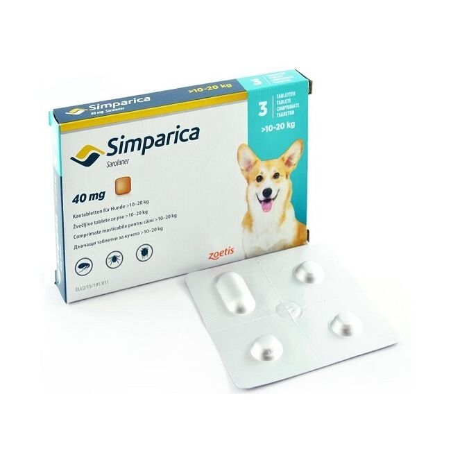 SIMPARICA 40 MG (10-20 KG) X 3 TABLETE