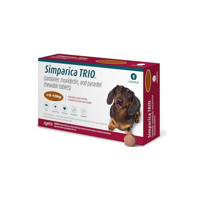 SIMPARICA TRIO CAINI 12 MG (5-10 KG) - 1 COMPRIMAT MASTICABIL