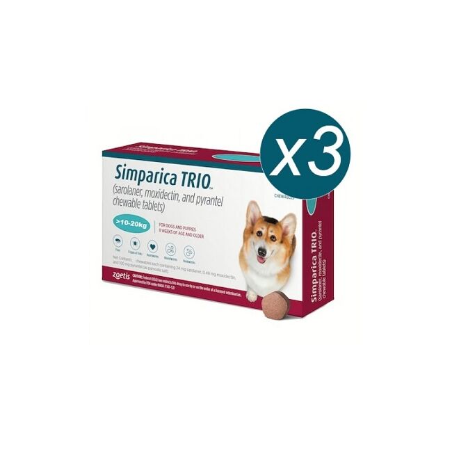 SIMPARICA TRIO CAINI 24 MG (10-20 KG) - 3 COMPRIMATE MASTICABILE