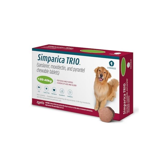 SIMPARICA TRIO CAINI 48 MG (20-40 KG) - 1 COMPRIMAT MASTICABIL