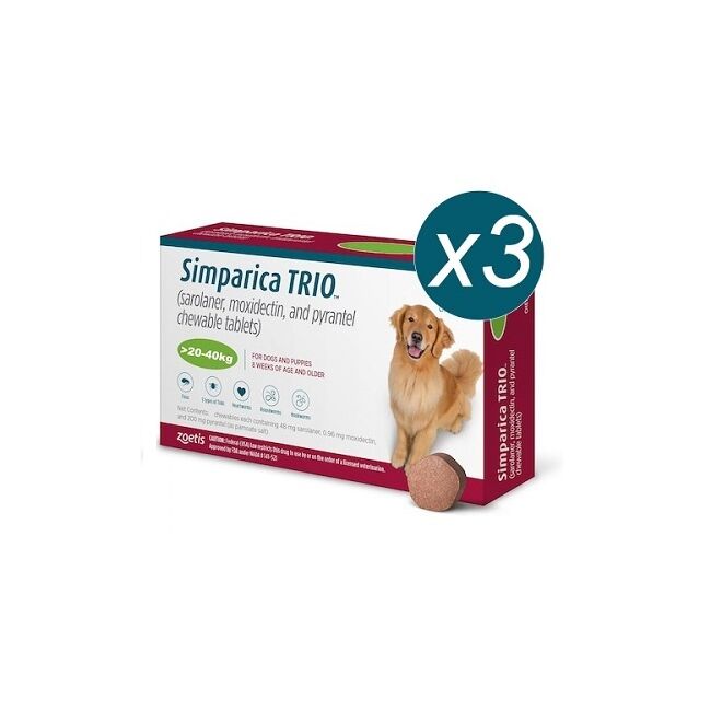 SIMPARICA TRIO CAINI 48 MG (20-40 KG) - 3 COMPRIMATE MASTICABILE