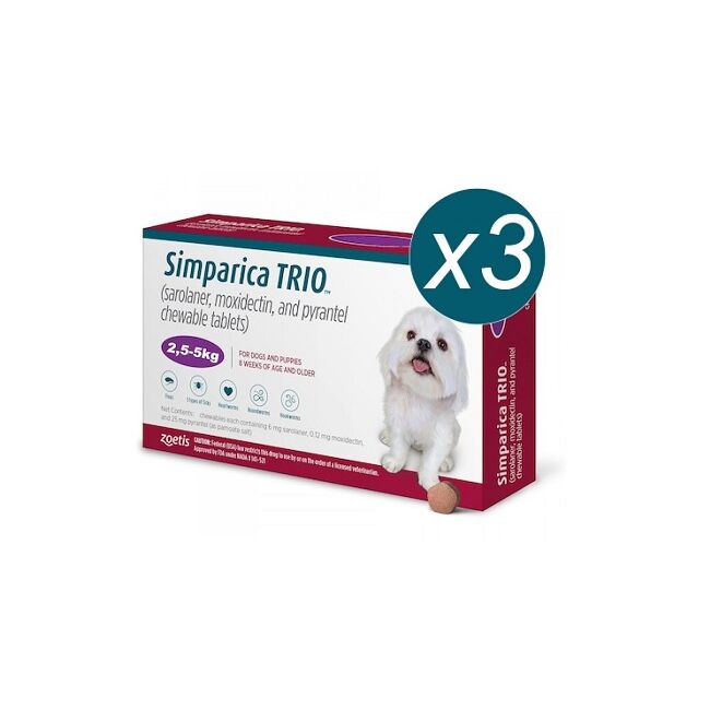 SIMPARICA TRIO CAINI 6 MG (2.5-5 KG) - 3 COMPRIMATE MASTICABILE