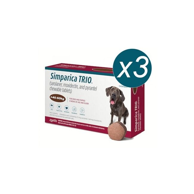 SIMPARICA TRIO CAINI 72 MG (40-60 KG) - 3 COMPRIMATE MASTICABILE
